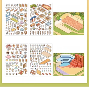 DIY ceramic workshop stickers set with 2D scenery background for creative journaling