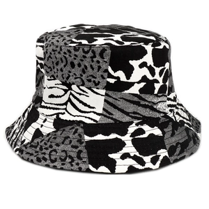 Wende-Anglerhut für Damen mit Patchwork-Muster aus Kuh- und Leoparden-Tierprints