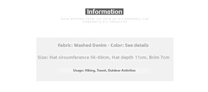 Detail view of washed denim fabric texture and sizing specs for this distressed baseball cap