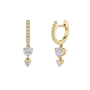 Vintage gold hoop earrings with sparkling micro-pave diamonds and dangling round zircons