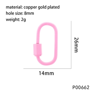 Pink enamel copper carabiner screw lock hook for DIY jewelry necklaces 26x14mm size