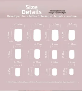 Tabella taglie per unghie finte quadrate corte con 12 dimensioni per stile zebrato