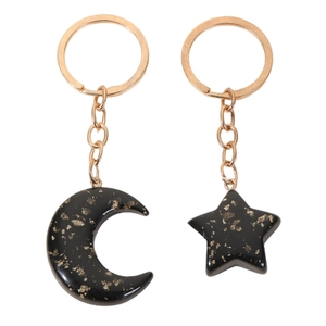 Star Moon Keychain Celestial Acrylic Resin With Gold Foil Glitters Gold Metal Ring Romantic Couple Birthday Gift Novelty