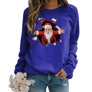 Women's blue Christmas sweatshirt with Santa Claus 3D effect print and long sleeves