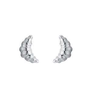 Polished silver croissant texture stud earrings in S925 sterling silver for women