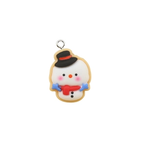 Resin Christmas snowman charm with black hat and red scarf on a white background