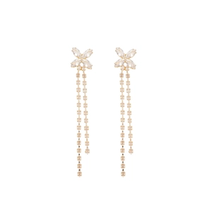Elegant gold plated floral tassel earrings with white zircon stones for a luxury look