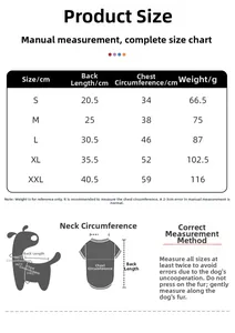 Size guide for small dog fruit print raincoat showing back length and chest measurements
