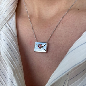 18K Gold Plated Stainless Steel Envelope Red Heart Zirconia Pendant Necklace Moon Star Magic Book Locket Jewelry For Women