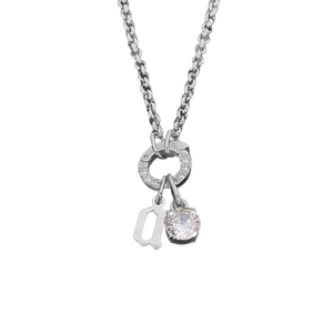 Collier en acier titane avec lettre minuscule a et pendentif en cristal étincelant