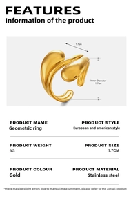 Detail view of gold-plated teardrop ring with 1.7cm inner diameter and 3g weight