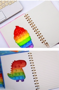 Detail of A5 pop silicone notebook showing grid and lined pages with metal spiral