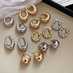 Chunky C-Shaped Hoop Earrings Minimalist Iron With Silver Earring Post Geometric Fashion Accessory For Women