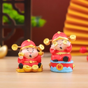 Traditional Chinese Fortune God statues in red and gold finish for festive home decoration