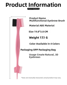 Detailed view of pink double-sided eyebrow brush with nylon bristles and fine comb edges