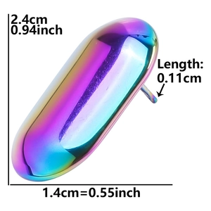 Detailed size chart showing dimensions for rainbow stainless steel oval hoop earrings