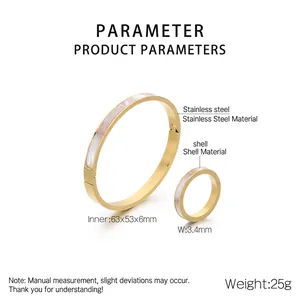 Detailed size parameters for gold shell inlaid stainless steel bracelet and ring set