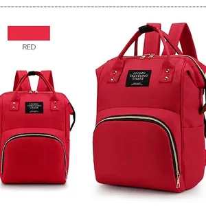 Large capacity red oxford fabric diaper bag with backpack straps and bottle pockets