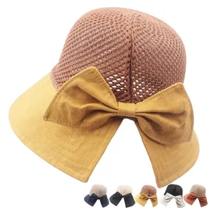 Cappello da sole traspirante da donna con grande fiocco giallo e varie opzioni di colore