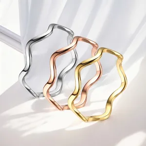 Minimalist Wavy Ring Stainless Steel Stackable Band For Women High Polish Wave Design Lightweight Jewelry
