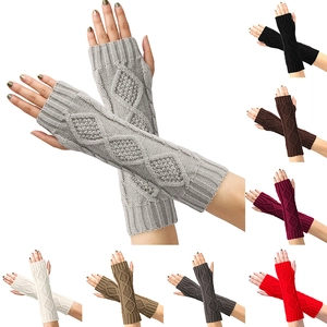 Long knitted arm warmers with diamond pattern in multiple colors for winter warmth