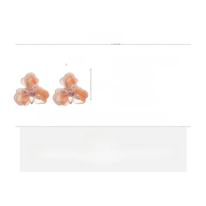 Detail view of resin flower earrings with crystal beads showing 4cm dimensions and specs