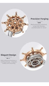 Close-up of rotatable ship wheel ring with two-tone finish and nautical design details