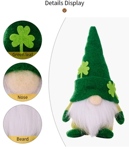 Detail of St. Patrick's Day gnome featuring green clover hat and soft white beard