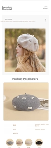 Detailed close-up of wool texture and dot pattern on a stylish French beret for autumn