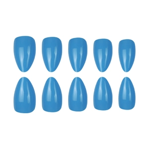 Glossy bright blue almond-shaped press-on nails set of 10 short artificial nail tips