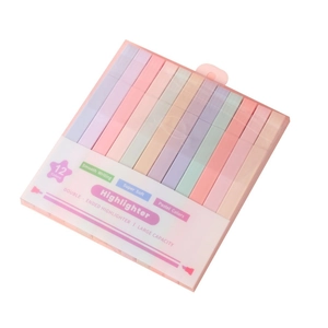 Set of 12 double-ended pastel highlighters with soft tips in a translucent case