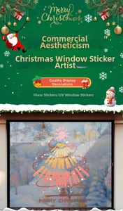 Sticker de fenêtre UV détaillé avec sapin de Noël festif et texte Merry Christmas