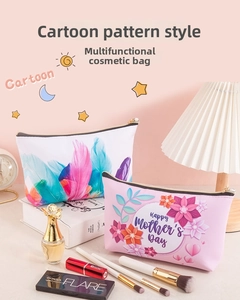 Detail view of printed waterproof PU makeup bags with Happy Mother's Day floral pattern