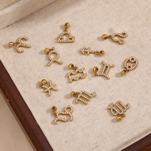 Zodiac Sign Charms Pendants Stainless Steel 18K Gold Plated Cubic Zirconia Constellation Symbols DIY Jewelry Making Accessories