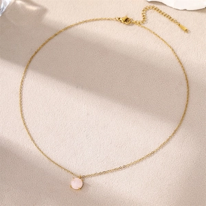 Minimalist gold chain necklace with natural pink quartz pendant and lobster clasp