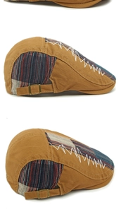 Détails de la casquette patchwork vintage avec couture zigzag et boucle en métal réglable