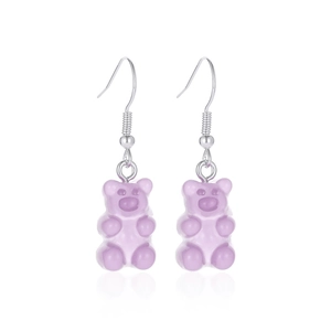 Boucles d'oreilles oursons en résine violette style Harajuku avec crochets argentés