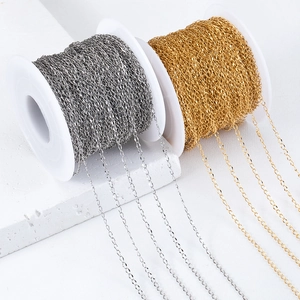 Gold and silver stainless steel O-chains on rolls for DIY jewelry making and necklace crafts