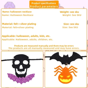 Detail of Halloween felt necklace with skull, purple wings and adjustable silver chain