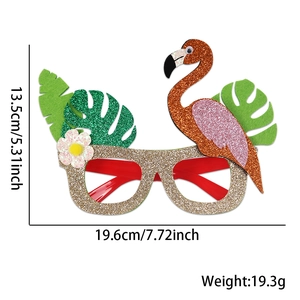 Detailed dimension guide for tropical flamingo party glasses showing width and height measurements