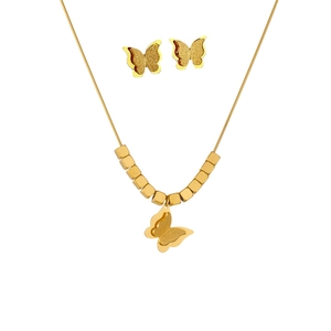 Parure papillon dorée avec chaîne serpent en acier titane et perles cubiques polies