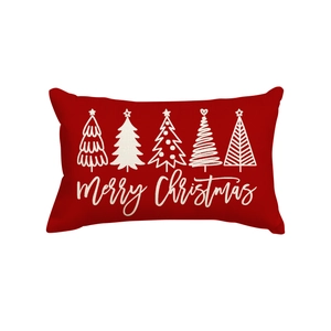 Christmas rectangular linen pillowcase with white tree print and Merry Christmas text