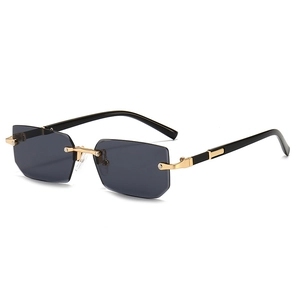 Rimless Rectangular Sunglasses Vintage Fashion UV400 PC Lens Metal Bridge Trendy Eyewear For Men Women
