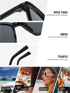 Detail view of smooth nose pads, durable hinges and temples of black fashion sunglasses
