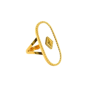 French vintage stainless steel gold ring with oval frame and geometric shell detail