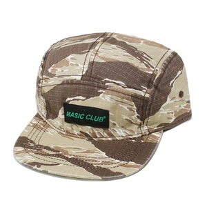 5-panel tiger stripe camo camper hat with Masic Club patch for outdoor sports