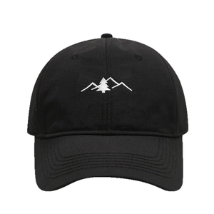 Quick-dry black baseball cap with mountain embroidery for outdoor sun protection