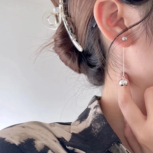 Elegant 925 sterling silver tassel drop earrings with polished metal sphere pendants