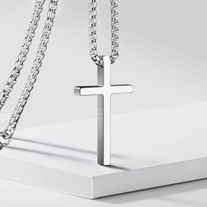 Men Titanium Steel Smooth Cross Pendant Necklace Street Hip Hop Polished Metal Long Box Chain Jewelry Accessory For Unisex