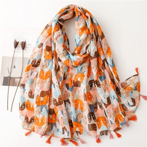 Sciarpa Da Donna Con Stampa Gatto Cartone Animato Con Nappe Scialle Sottile Protezione Solare Moda Primavera Estate
